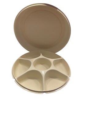 Vintage TUPPERWARE Divided Veggie/Fruit Tray W/Dip Bowl & Lid 1666-1 / 1665-1-image