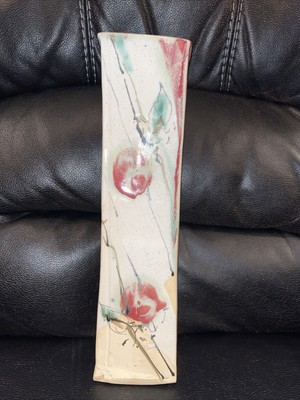 RARE & Unique Square Studio Pottery Vase Beautiful Colors Signed By Artist-image