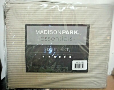 Madison Park - Essentials Sheet Set Printed ultra soft Twin Ivory w/ Grey Stripe-image