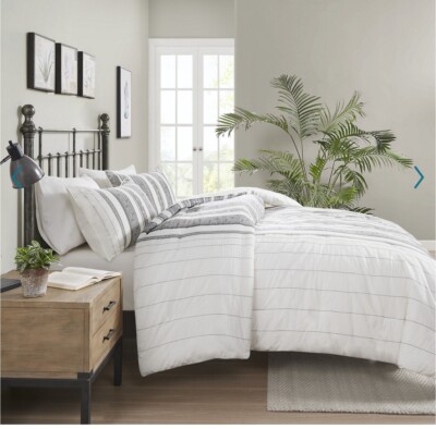 Madison Park Ezra (Kaiden) 3-Pc Full/Queen Duvet Set, Gray & White HTF-image