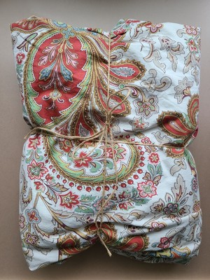 POTTERY BARN Full/Queen Duvet Cover CHARLIE PAISLEY RED 100% Organic COTTON-image