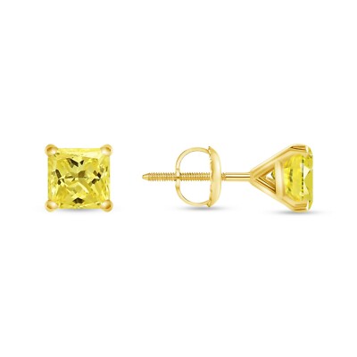2.5 Ct Princess Canary Earrings Studs Solid 14K Yellow Gold Screw Back Martini-image