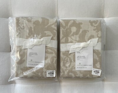 Pottery Barn JACQUARD MEDALLION King Shams  ~Set of Two~ Ivory/Flax NWT-image