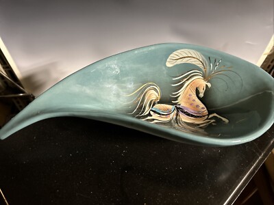 Vintage MCM  Sascha Brastoff Hand Painted Pottery Horse Bowl Tear Drop 14x6.5-image