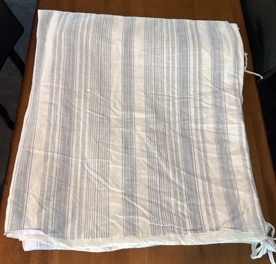 Pottery Barn Hawthorn Striped White Denim & Blue Cotton Duvet Cover King 92x108”-image