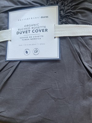Pottery Barn Teen Rosette ruched ebony Duvet Cover full queen New w tag-image