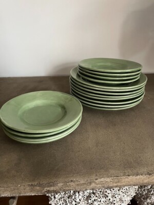 Pottery Barn Sausalito -  Sage Green Round Dinner & Salad Plates - Set of 16-image