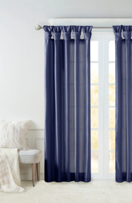 1 New Madison Park Twisted Tab Lined Single Curtain Panel Blue 50