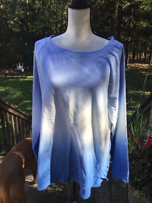 T By Talbots XL  Dip Dyed Blue Pullover Sweatshirt Long Sleeve Top SOFT-image