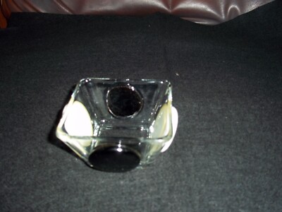 Clear Dish w/Large Applied Glass Dots Black and White Art Glass Dipping Sauces-image