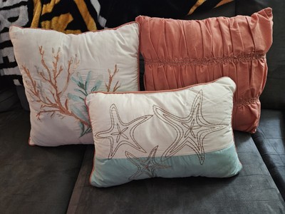 Madison Park Pebble Beach Pillow Set 3 Decorative Ocean Starfish Coral Beach -image