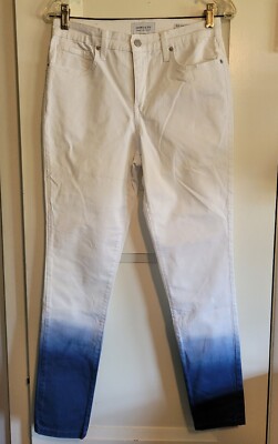 Crown & Ivy Dip Dyed White Blue Ombre High Rise Waist Skinny Stretch Jeans sz 4-image