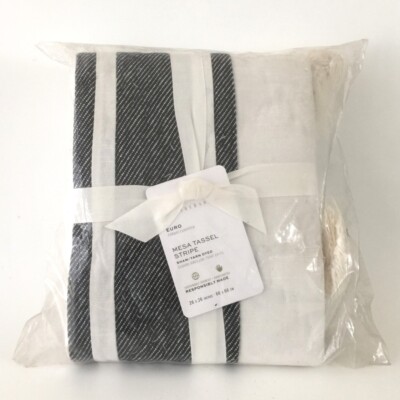 POTTERY BARN Mesa Tassel Striped Handcrafted Cotton Quilted Euro Sham 26x26