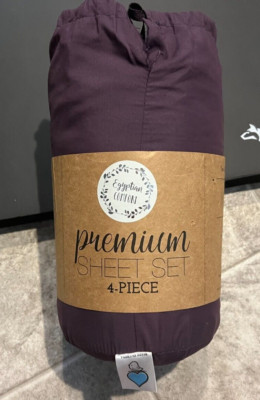 Ienjoy Home Pre. Bed Sheet Set Egyptian Cotton King 1000 Thread Dark Purple New-image