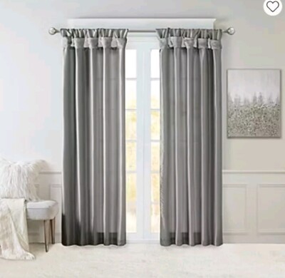 madison Park Window Curtain Twisted Tab Light Filtering Charcoal 50in x 108in-image
