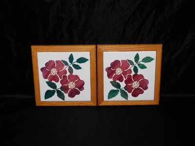 Alaska Wild Rose Flowers Lot 2 Tile Art Connie Engelbrecht Trivets Brecht Studio-image