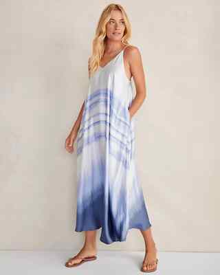 Haven Well Within Silky Dip Dye Maxi Dress Blue Ombre Lined Sz L Beach Lounge-image