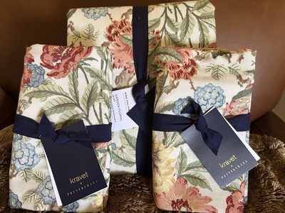 POTTERY BARN Kravet Garden Floral Ikat Revers Duvet KING & 2 EURO Shams - NEW-image
