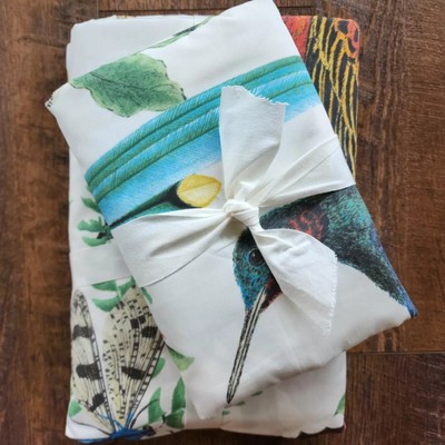 Pottery Barn Fauna Songbird Butterfly Full Queen Duvet Cover & 2 Euro Shams New-image