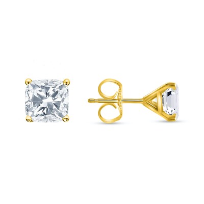 3.50 Ct Cushion Created Diamond Earrings Studs Real 14K Yellow Gold Martini Push-image