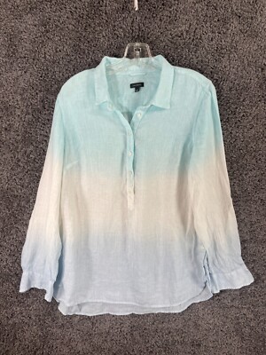 Talbots Popover Shirt Women's Large Multicolor Dip Dye Casual Collared Button-Up-image