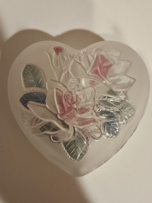 Vintage Mikasa Studio Nova Crystal Heart Shaped Trinket Box BELLA ROSE Pattern-image