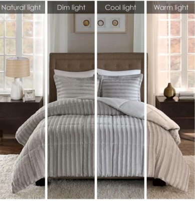 Madison Park 3 Piece King Cal King Down Alternative Comforter Set Grey Plush-image