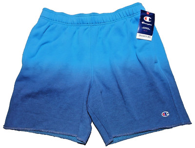 Champion Athletic Dip Dye Blue Ombre Fleece Shorts Logo Size LARGE Men's New-image