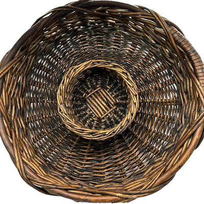 Vintage Wicker Chip & Dip Basket Round Dark Brown 13