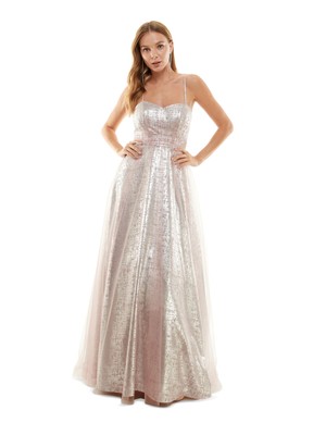 CITY STUDIO Womens Pink Lined Mesh Overlay Tie-back Formal Dress 5-image