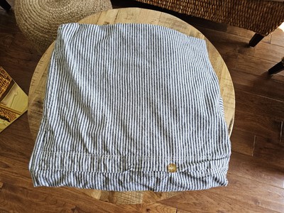 Pottery Barn Wheaton Striped Linen Blend Full/Queen Duvet Cover Coastal Chambray-image