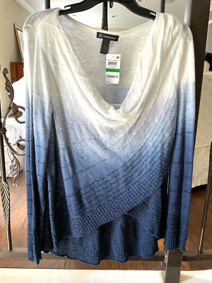INC INT. Concepts NEW Women Cotton  DIP Dye asymmetric  low hi blue/ white top L-image