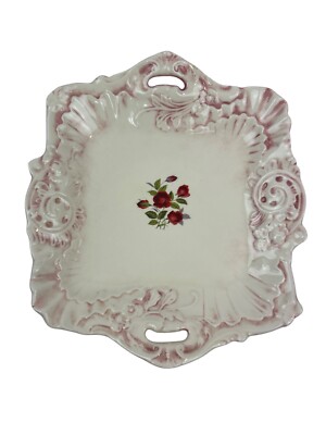 Vintage Floral Ceramic Square Dish Pink Floral Studio 80s Romantic-image