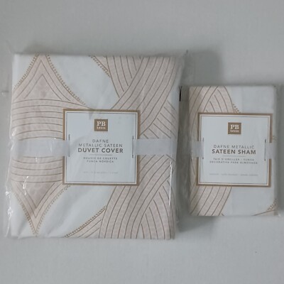Pottery Barn Teen Dafne Metallic Sateen Twin Duvet & Std Sham Blush Pink NWT-image