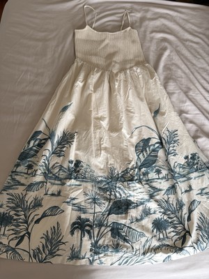 Abercrombie & Fitch Dipped Waist Smocked Midi Maxi Dress Cream Tropical Print L-image