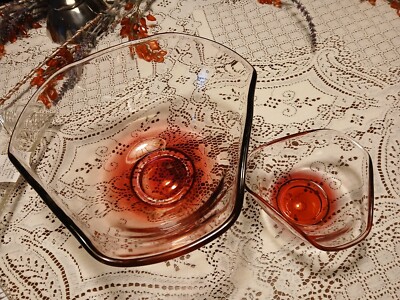 Vintage Anchor Hocking Chip and Dip Set Ruby Red Ombre MCM-image