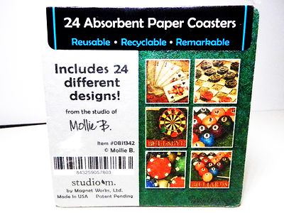 Mollie B.STUDIO- 24 Absorbent Drink Blots Art GAMBLING Coasters Different Design-image