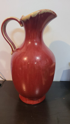 RETIRED Pottery Barn Palermo Red Rustic Farmhouse Ceramic Pitcher- LARGE 13 1/2
