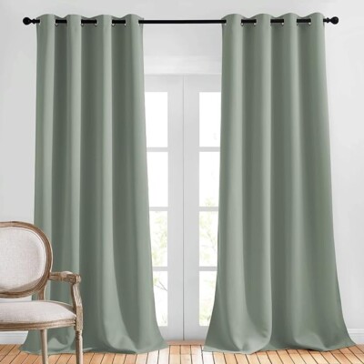 Pair of Blackout Curtains Eyelet Ring Top Ready Made Thick Thermal Curtain Set-image