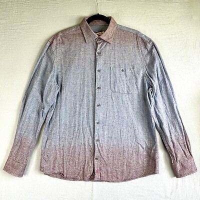 Johnnie O Shirt Men’s L Flannel Roscoe Long Sleeve Blue Red Ombré Dip Dye-image