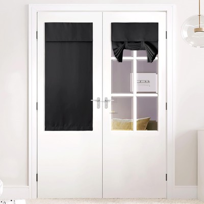 Black Blackout Door Curtain for Window, Thermal Insulated Short Curtain Blind...-image
