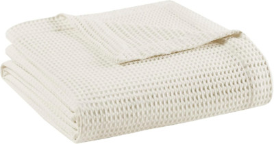 100% Cotton Blanket, Trendy Woven Waffle Weave Design, All Season, Lightweight, -image