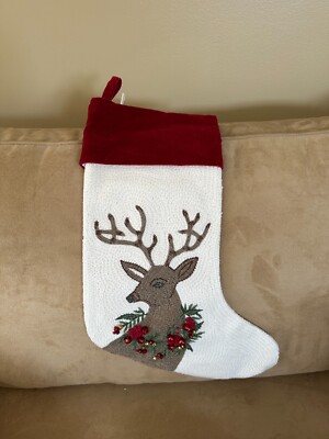 Pottery Barn Embroidered Crewel Icon  REINDEER Stocking NEW WITH TAGS-image