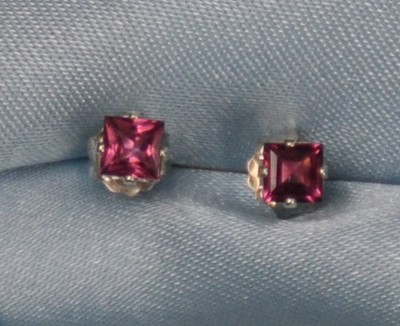 3MM SQUARE RED GARNET .925 STERLING STUDS -image