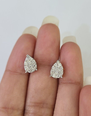 10k Diamond Earrings Yellow Gold Real Screw-Back Women Men Studs Pear Shaped-image