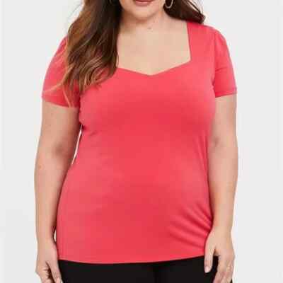 Torrid Studio Knit Red Pink Sweetheart Neckline Top T-shirt 00 M-image
