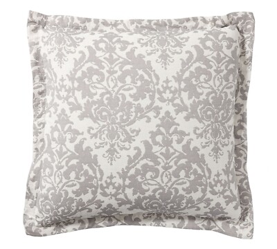 1 Pottery Barn Jacquard Medallion Cotton Linen Euro Pillow Sham Gray NEW-image