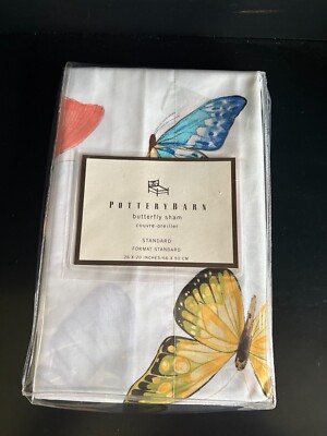 POTTERY BARN BUTTERFLY SHAM 100% GYPTION COTTON 26X20 NEW-image