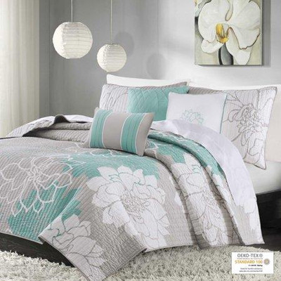 Madison Park Lola Medallion Floral 7-pc King / Cal King Blue Comforter Set-image