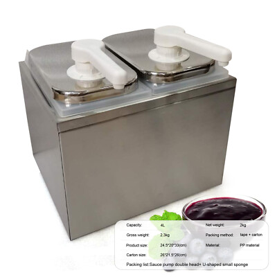 Large Capacity Double Head Sauce Pump Squeeze Condiment Dispenser Stainless 4L-image